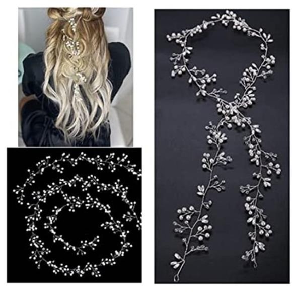 Elegant Crystal Bridal Hair Vine - Extra Long Pearl Beads - Picture 4 of 7